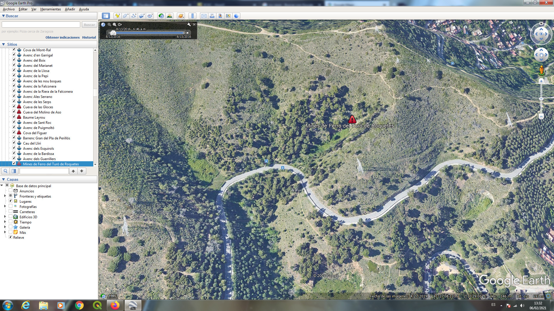 Us deixo la ubicació de la mina més llarga del Turó de Roquetes. Hi ha altres més petites properes, autèntics caus de deixalles. Aquesta farà uns 100 metres.